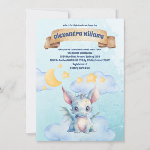 Invitation Cute Aquarelle Baby shower Dragon Bleu