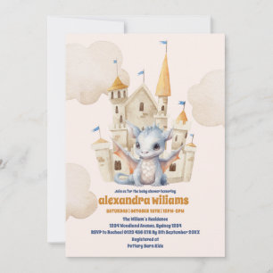 Invitation Cute Aquarelle Baby shower Dragon Bleu