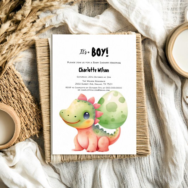 Invitation Cute Aquarelle Bébé Dinosaure Baby shower (Créateur téléchargé)