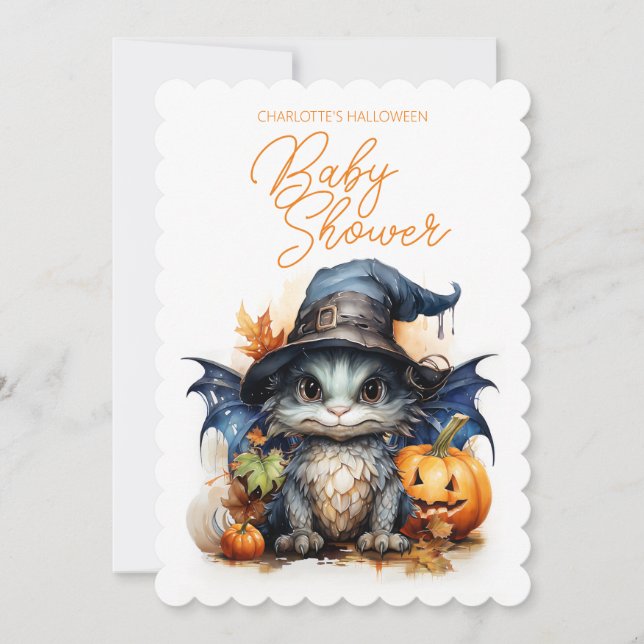 Invitation Cute Aquarelle Bébé Dragon Baby shower Halloween (Devant)