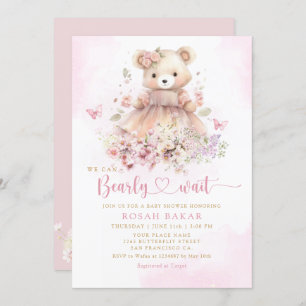 Invitation Cute Aquarelle Boho Teddy Bear Girl Baby shower