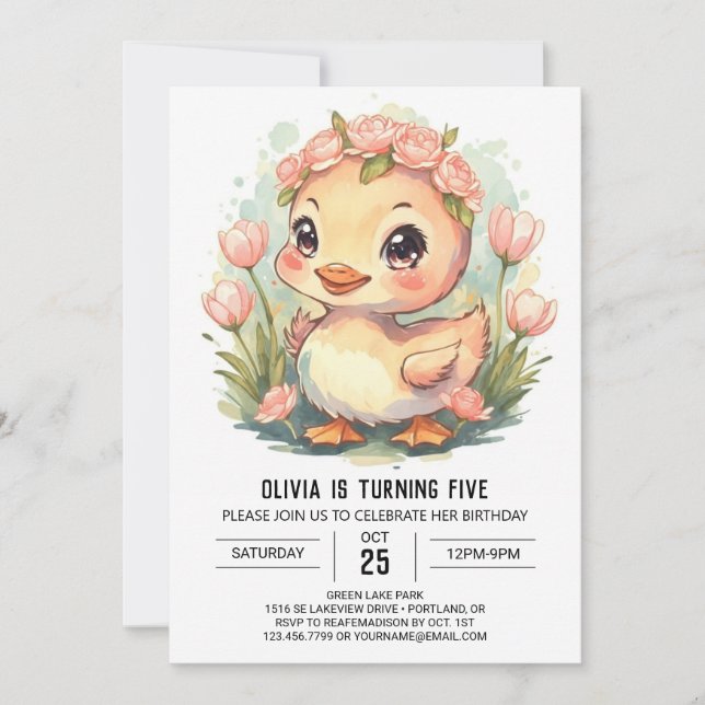 Invitation Cute Aquarelle Canard Anniversaire (Devant)