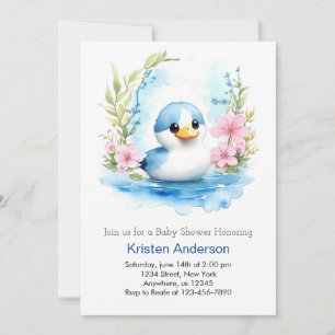 Invitation Cute Aquarelle Canard Fleurs sauvages Baby shower