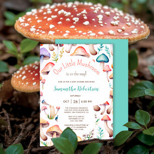 Invitation Cute Aquarelle Champignons Baby shower de bois