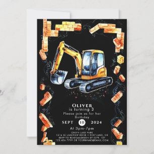 Invitation Cute Aquarelle Construction Anniversaire