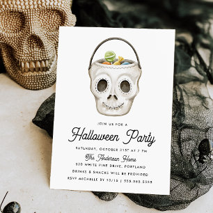 Invitation Cute Aquarelle Crâne traiter Bucket Halloween Part