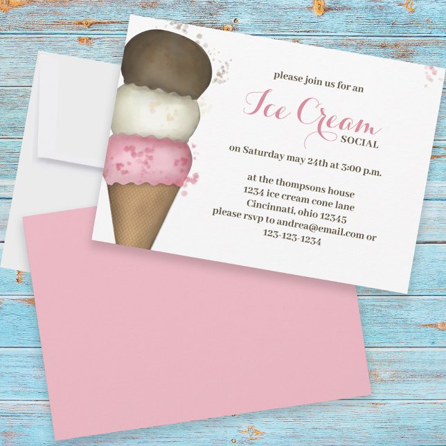 Invitation Cute aquarelle Crème glacée Cône fête d'anniversai (Créateur téléchargé)