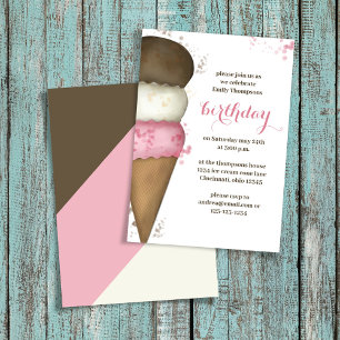 Invitation Cute aquarelle Crème glacée Cône fête d'anniversai