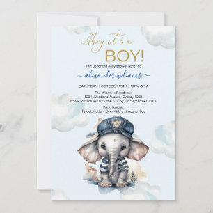 Invitation Cute Aquarelle Elephant thème nautique bébé showe