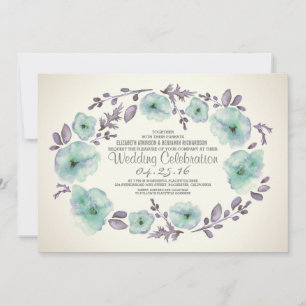 Invitation Cute aquarelle fleurs de couronnes mariage