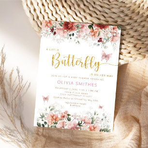 Invitation Cute Aquarelle Floral Butterfly Girl Baby shower