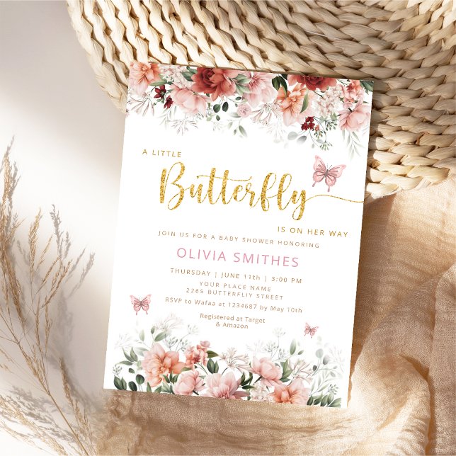 Invitation Cute Aquarelle Floral Butterfly Girl Baby shower (Créateur téléchargé)