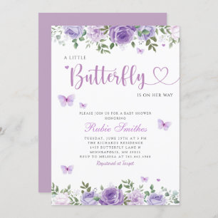 Invitation Cute Aquarelle Floral Butterfly Girl Baby shower