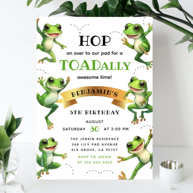 Invitation Cute Aquarelle Grenouilles Hop Sur Tout Âge Annive (Créateur téléchargé)