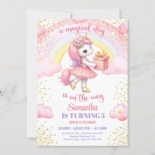 Invitation Cute aquarelle licorne avec robe tutu anniversaire