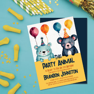 Invitation Cute Aquarelle Ours Boy's Birthday Party Animal