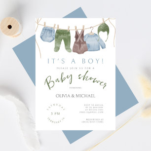 Invitation Cute Aquarelle Petits Baby shower Vêtements de gar