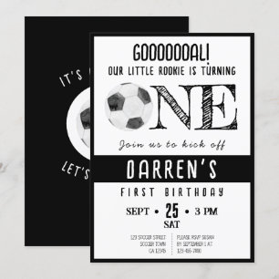 Invitation Cute Aquarelle Rookie Football Noir 1er anniversai