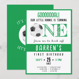 Invitation Cute Aquarelle Rookie Football Vert 1er anniversai