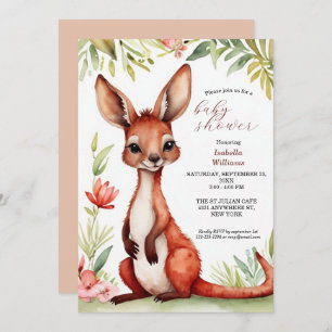 Invitation Cute aquarelle rouge Baby shower Kangaroo