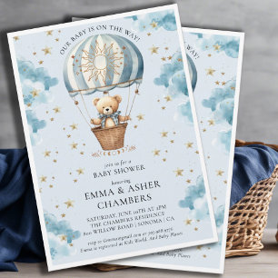 Invitation Cute Aquarelle Teddy Bear Ballon Baby shower bleu