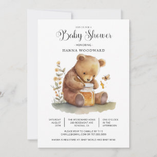 Invitation Cute Aquarelle Teddy Ours Miel Pot Baby shower