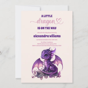 Invitation Cute aquarelle violet Baby shower Dragon