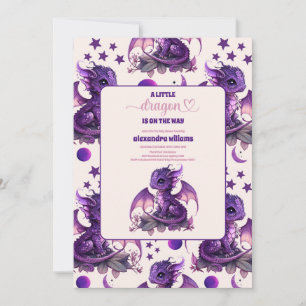 Invitation Cute aquarelle violet Baby shower Dragon