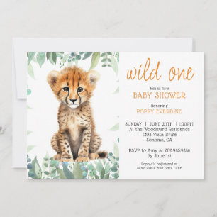Invitation Cute Aquarelle Wild One Baby shower Cheetah