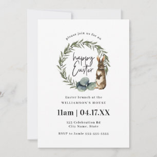 Invitation Cute Aquarelle Wreath Bunny Pâques Brunch 