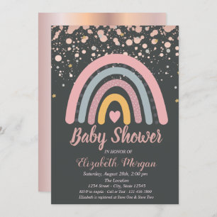 Invitation Cute arc-en-ciel, Baby shower Rose en or