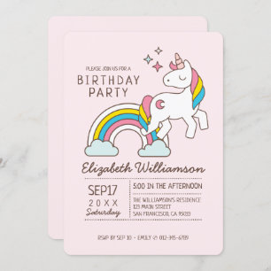 Invitation Cute Arc-En-Ciel Unicorn Et Sparkles Anniversaire