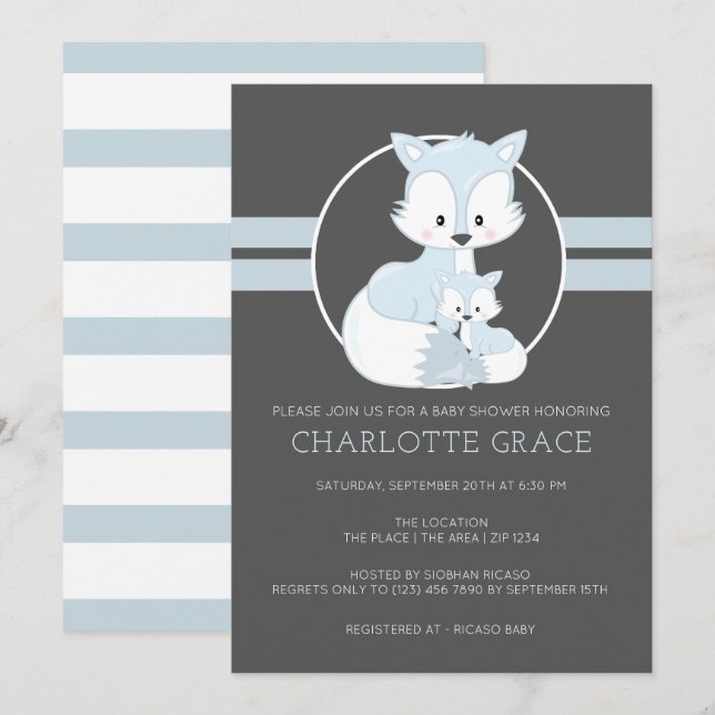 Invitation Cute Arctic Fox Baby shower personnalisé (Devant / Derrière)