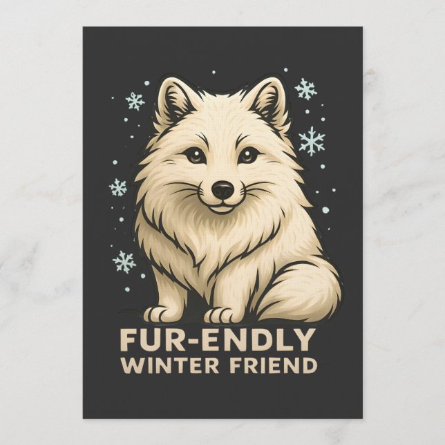 Invitation Cute Arctic Fox – “Fur-endly Winter Friend” (Devant)