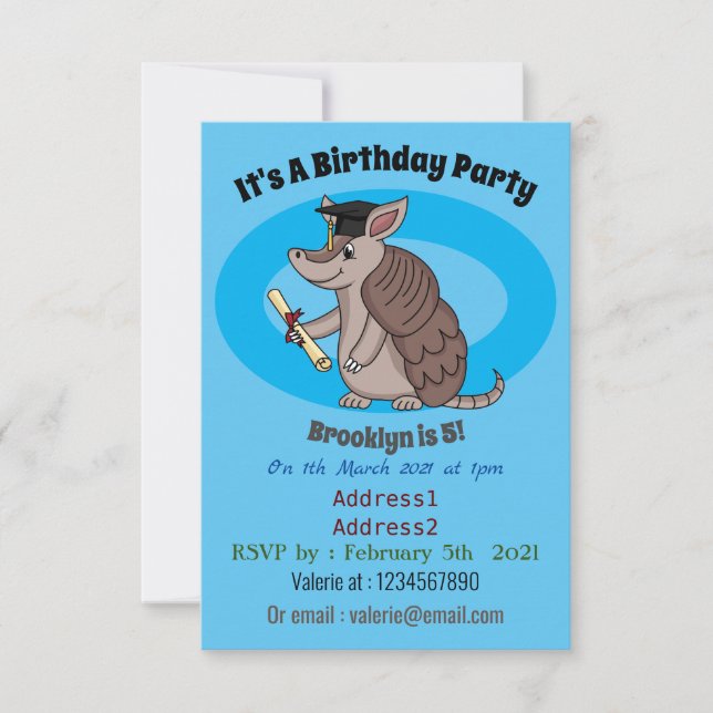 Invitation Cute armadillo avec dessin animé de la casquette d (Devant)