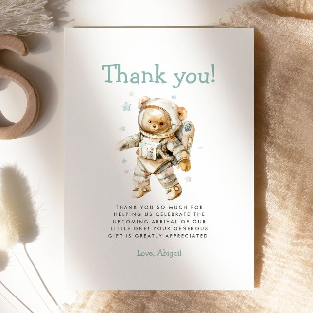 Invitation Cute Astronaut Bear Baby Shower Thank You Card (Créateur téléchargé)