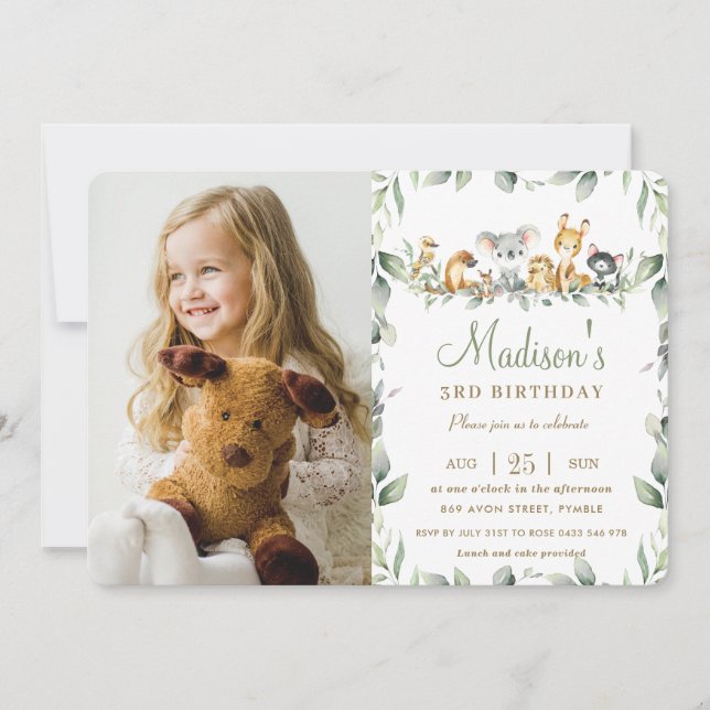 Invitation Cute Australian Animals Green Birthday Photo (Devant)