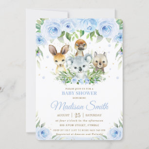 Invitation Cute Australian Animaux Blue Floral Baby shower
