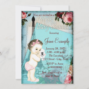 Invitation Cute Baby Baby shower Paris Vintage