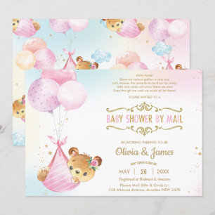 Invitation Cute Baby Bear Girl Baby shower virtuel par courri