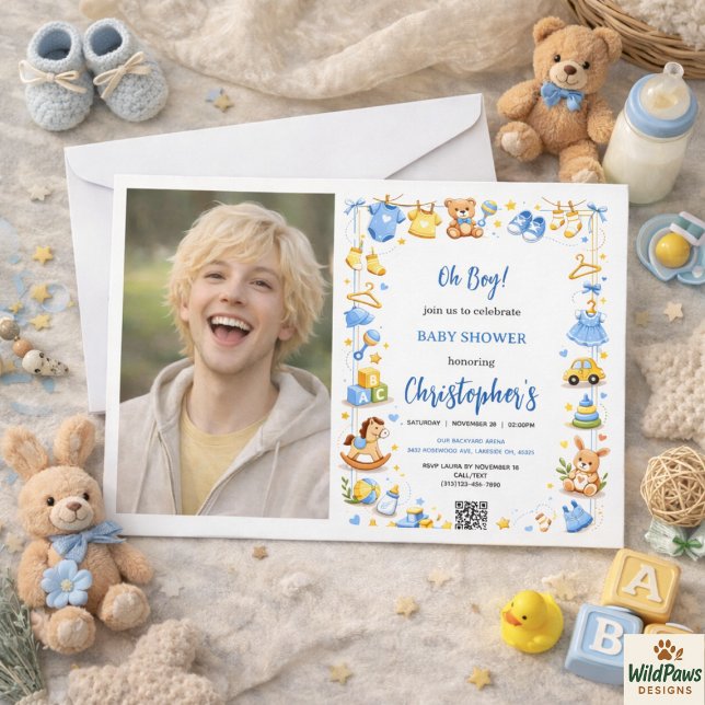 Invitation Cute Baby Clothes & Toys Boy Baby Shower photo (Cute Baby Clothes & Toys Boy Baby Shower photo Invitation
)