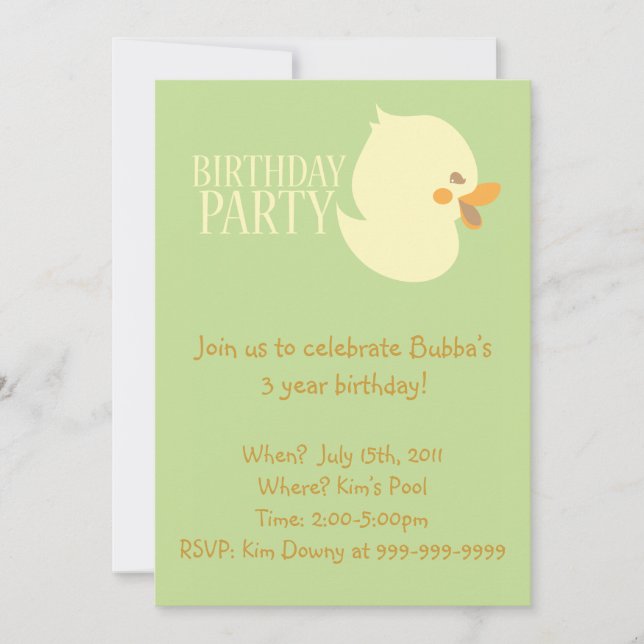 Invitation Cute Baby Duckling Rubber Ducky Birthday Invitatio (Devant)