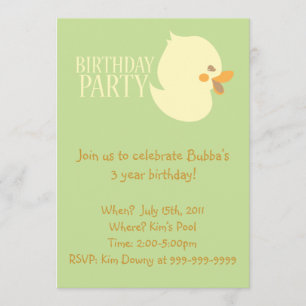Invitation Cute Baby Duckling Rubber Ducky Birthday Invitatio
