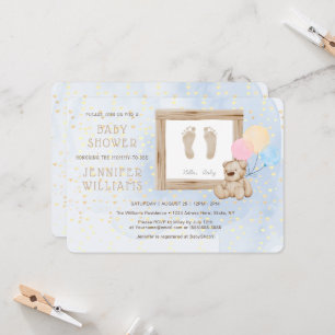 Invitation Cute Baby Feet Aquarelle Baby shower bleu moderne