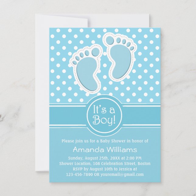 Invitation Cute Baby Feet Blue White - C'est un Baby shower g (Devant)