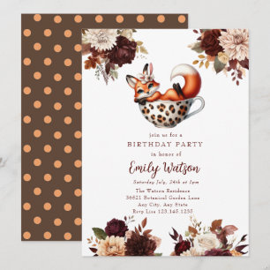 Invitation Cute Baby Fox   Anniversaire Tea Party
