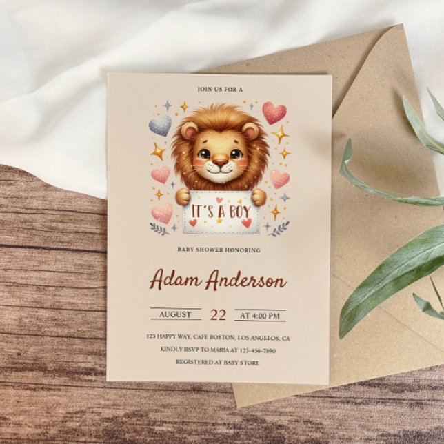 Invitation Cute Baby Lion - It’s a Boy Safari Baby shower (Créateur téléchargé)