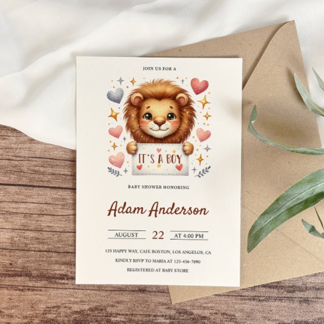 Invitation Cute Baby Lion - It’s a Boy Safari Baby shower (Créateur téléchargé)