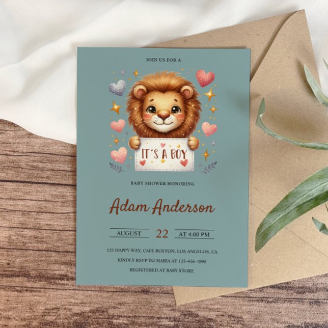 Invitation Cute Baby Lion - It’s a Boy Safari Baby shower (Créateur téléchargé)