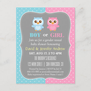 Invitation Cute Baby Owl Theme Gender Revevevela Party